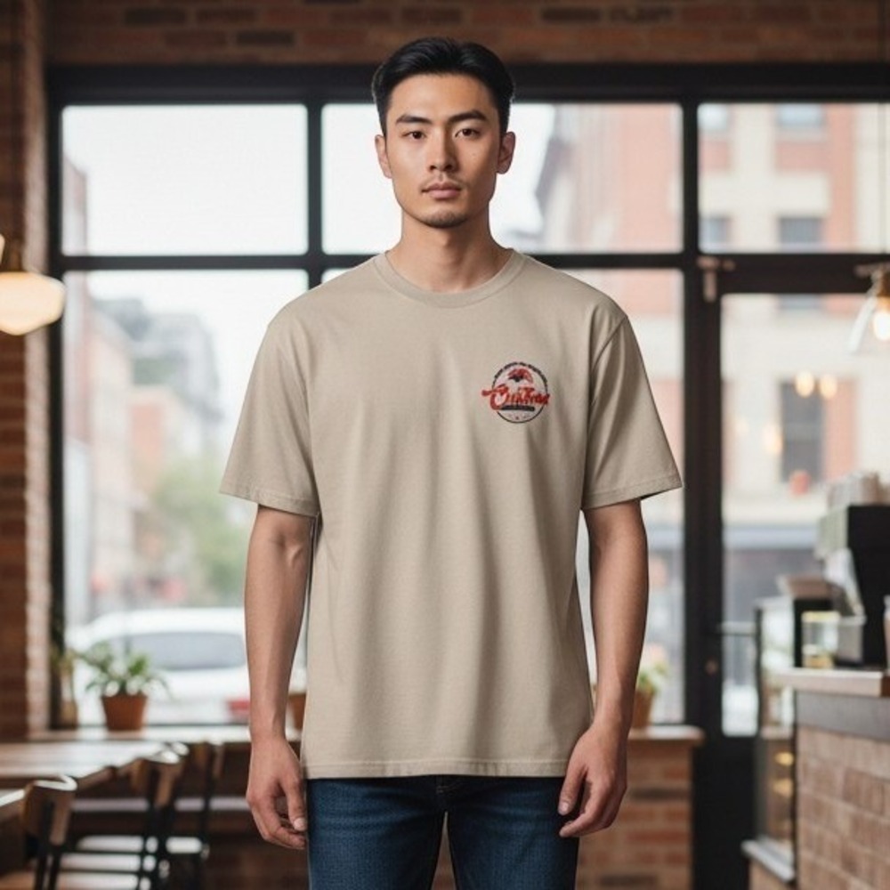 American Apparel T Shirt Men's L Beige Custom Vinyl Pro Graphic Heavyweight Tee